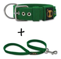 Coleira Cachorro Grande Pit Bull + Guia 80cm (verde) Fit