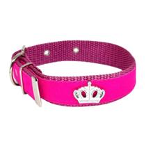 Coleira Camurça Aplique 25Mm Pra Cachorro Nicapet Cor Rosa