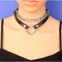 Coleira Chocker com Coração e Corrente Ajustável em material sintético