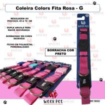 Coleira colors fita rosa - g - acabamento borracha cor - preto