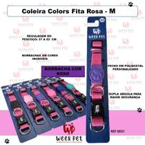 Coleira colors fita rosa - m - acabamento borracha cor - roxo