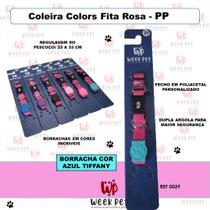 Coleira colors fita rosa - pp- acabamento borracha cor - tiffany