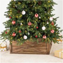 Coleira de árvore de Natal Glitzhome Caixa de árvore de madeira natural