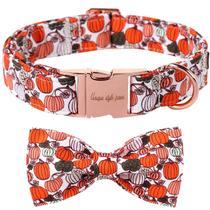 Coleira de cachorro, estilo exclusivo, patas, laço de algodão e abóbora para Halloween