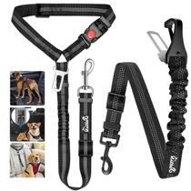 Coleira de cinto de segurança para cães Lukovee para carros, pacote com 2 unidades, segurança para animais de estimação, preta Coleira de cinto de segurança para cães Lukovee para carros, pacote com 2 unidades, segurança para animais de estimação, preta