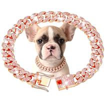 Coleira de corrente para cães Hotlion Rose Gold Diamond Cuban Link 50cm Coleira de corrente para cães Hotlion Rose Gold Diamond Cuban Link 50cm