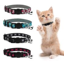 Coleira de gatinho azuza Halloween Breakaway, pacote com 4, ajustável Coleira de gatinho azuza Halloween Breakaway, pacote com 4, ajustável
