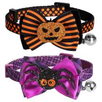 Coleira de gato Azuza Halloween Breakaway com gravata borboleta Bell, pacote com 2 Coleira de gato Azuza Halloween Breakaway com gravata borboleta Bell, pacote com 2