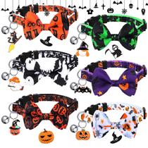 Coleira de gato de Halloween Xuniea, 6 peças com gravata borboleta e sinos de nylon