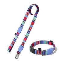 Coleira e Guia para Cães G Ajustável Estampa Raios e Listras Violeta Passeio Pet Resistente Coleira e Guia para Cães G Ajustável Estampa Raios e Listras Violeta Passeio Pet Resistente