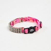 Coleira gato Premium lisa com strass e fita seda