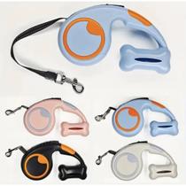 Coleira Guia Retratil Com Suporta Para Saquinho Para Caes e Gatos