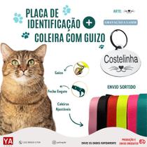 Coleira Guizo + Placa Tag Identificação Pet Plaquinha Pingente Personalizada Gatos - Pampet