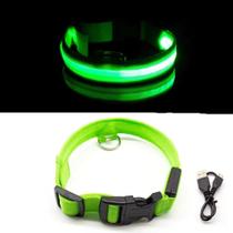 Coleira Led Luminosa Caes Pet Passeio Noturno 1,5cm Cor:Verde