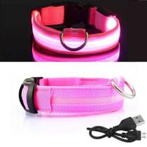 Coleira Led Luminosa Caes Pet Passeio Noturno 2cm Cor:RosaTamanho:P
