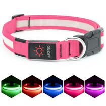 Coleira LED para cães VIZPET ajustável USB recarregável rosa
