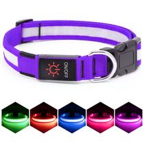 Coleira LED para cães VIZPET ajustável USB recarregável roxa