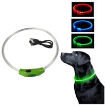 Coleira M Iluminada Led Cães Gatos Recarregável Prova Dágua