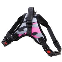 Coleira para animais de estimação.Mat: Nailon, Tamanho: M, Cor: Camuflagem Cinza/Rosa