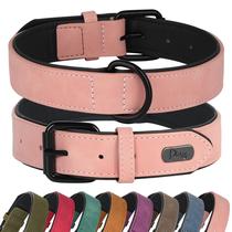 Coleira para cães Didog de couro macio acolchoado ajustável rosa tamanho L Coleira para cães Didog de couro macio acolchoado ajustável rosa tamanho L
