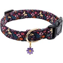 Coleira para cães Faygarsle Cotton Designer com pingentes de flores roxas Coleira para cães Faygarsle Cotton Designer com pingentes de flores roxas