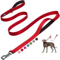 Coleira para cães Fida Heavy Duty de 6 pés com 2 alças acolchoadas de nylon vermelho