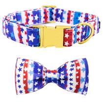 Coleira para cães Maca Bates, bandeira americana com estrelas, gravata borboleta, azul, vermelha