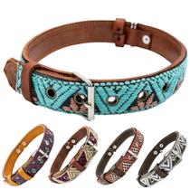 Coleira para cães Paw Tribe Western Leather bordada Teal M