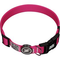Coleira para cães premium tamanho g classic rosa com qr code