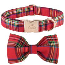 Coleira para cães Tunkoo Christmas Plaid com gravata borboleta vermelha S