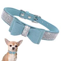 Coleira para cães YOUALSO de strass com gravata borboleta para animais de estimação Teal XS