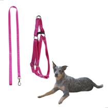 Coleira Peitoral Cachorros Cães Medio Porte com Guia 100cm Rosa - DLM.SMART10