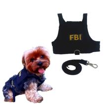 Coleira Peitoral com Guia para Cachorro Preta FBI - Duda Vest
