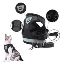 Coleira Peitoral com Guia para Cães e Gatos Colete Regulável Super Confortável Preto