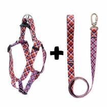 Coleira peitoral e Guia com trava - TAM P - Várias Estampas