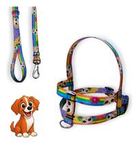 Coleira Peitoral Lari Pet Com Guia Cães Seda Estampada N1