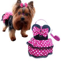 Coleira Peitoral Pet com Guia para Cachorro Vestido Minnie Pink