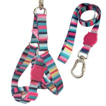 Coleira Peitoral Pet para Cachorro com Guia e Trava de Segurança Rosa Raças Grandes e Pequenas