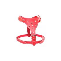 Coleira peitoral pitibull couro com spikes vermelho