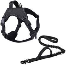 Coleira Peitoral Power + Guia Elástica Cachorro MADOG Preto