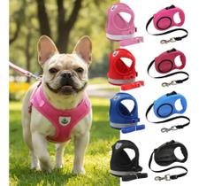 Coleira Peitoral Refletiva Conforto Cachorro Pequeno E Gato + Guia Retratil 5 metros