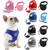 Coleira Peitoral Refletiva Conforto Cachorro Pequeno E Gato + Guia Retratil 5 metros