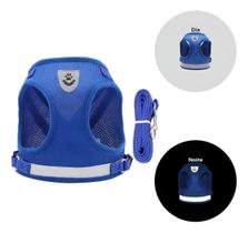 Coleira Pet Colete Peitoral Refletiva Gato/Cão + Guia AZUL G
