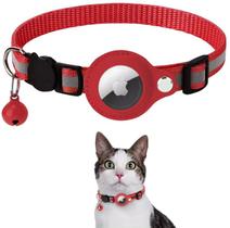 Coleira Pet Gato Nylon Refletiva Guizo com Case P/ Airtag