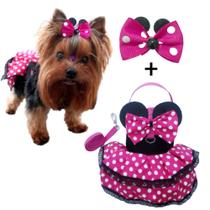Coleira Pet para Cachorro Vestido Minnie Pink + Laço