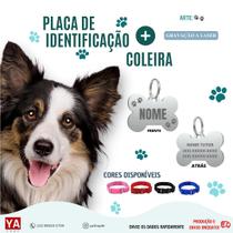 Coleira + Placa Tag Identificação Pet Plaquinha Pingente Personalizada cão cachorro