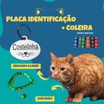 Coleira + plaquinha identificação pet gato personalizado