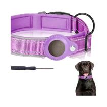 Coleira Refletiva Acolchoada Para Cães Com Suporte Para AirTag, Coleira Ajustável Para Cães