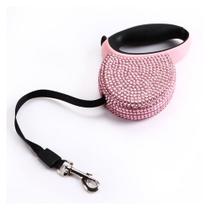 Coleira retrátil de estimação rosa rhinestone bling crystal dog filhote de estimação chumbo coleira 3m linha planalead coleiraretractableeira coleira de estimação retrátil