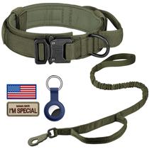 Coleira tática para cães DAGANXI ajustável de nylon com alça verde Coleira tática para cães DAGANXI ajustável de nylon com alça verde